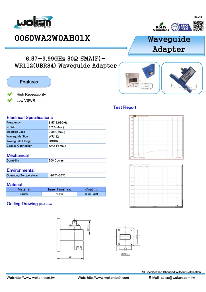 Waveguide to Coaxial Adaptor, WR112