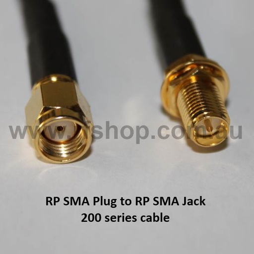 Cable Assembly, Reverse Polarity SMA Plug (female pin) to Reverse Polarity SMA Jack (male pin), 200 series, 5m