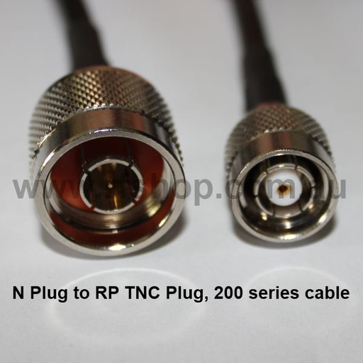 Cable Assembly, N Plug / N Male to Reverse Polarity TNC Plug (female pin), 200 series, 5m