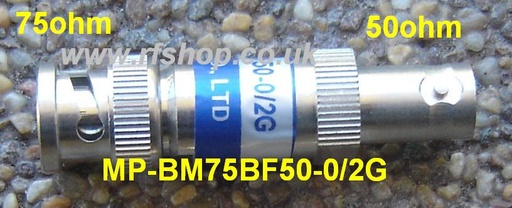 [MP-BM75BF50-0/2G] Adaptador Impedancia, BNC Macho 50ohms to BNC Hembra 75ohms, 0 to 2GHz 